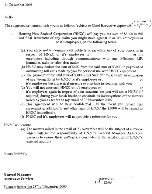 Scanned text of the settlement agreement. 