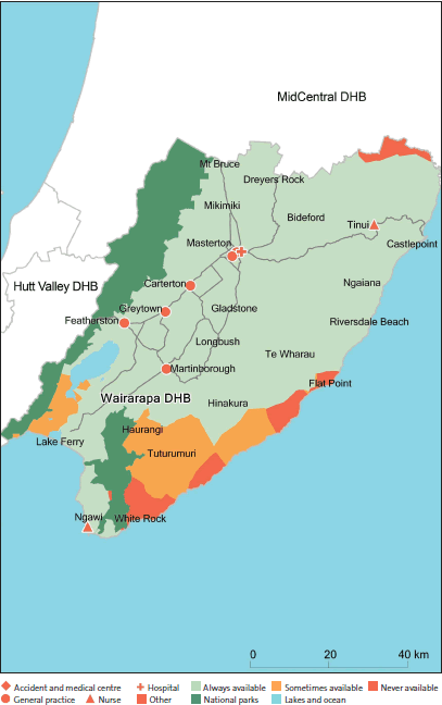 Figure 47: After-hours service coverage for Wairarapa District Health Board (in a typical week, and regardless of whether the service was within the DHB's district). 
