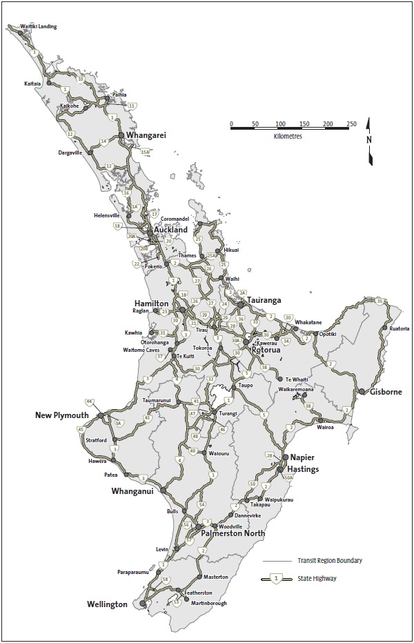 Figure 4 - Map of the South Island state highway network. 