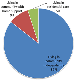 Figure 1: Estimated proportion of people aged 65+ by living arrangement, 2008/09. 