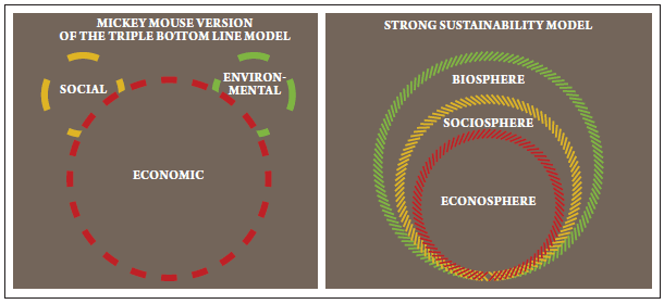 Figure 4 The "Mickey Mouse" and "strong sustainability" models of national indicator systems. 