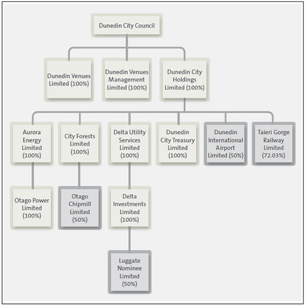 Figure 1 Ownership structure of companies in the Dunedin City Council group. 