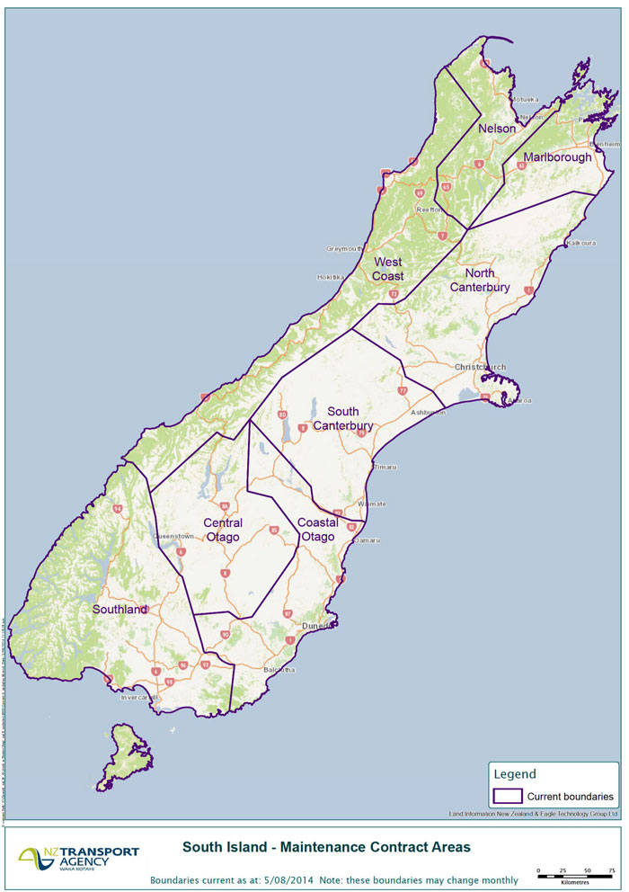 South Island maintenance contract areas. 