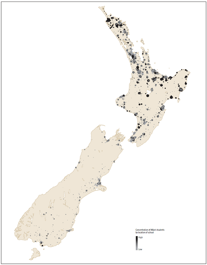 Figure 2 - Distribution of Māori students by school (excluding Te Aho o Te Kura Pounamu – the Correspondence School). 