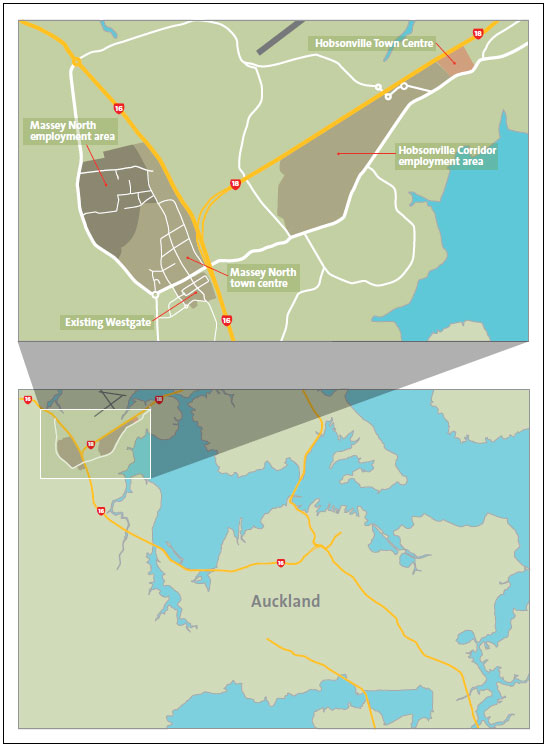 Figure 1 Map showing the location of the new Massey North town centre and nearby other Northern Strategic Growth Area projects. 