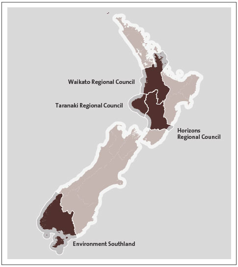 Figure 1 - The four regional councils' regions . 