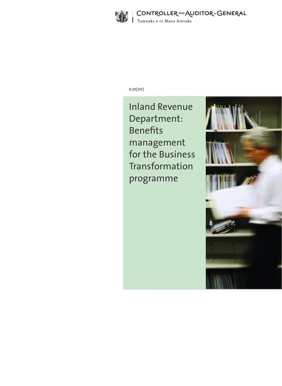 Cover of Inland Revenue Department: Benefits management for the Business Transformation programme.