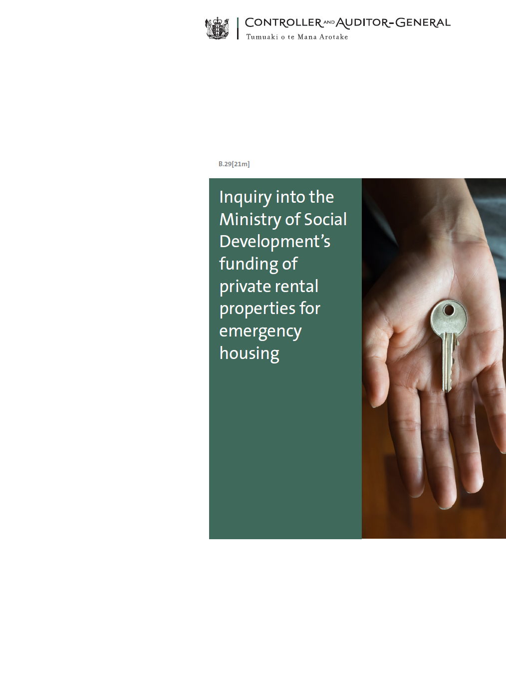 Report cover of Inquiry into the Ministry of Social Development’s funding of private rental properties for emergency housing