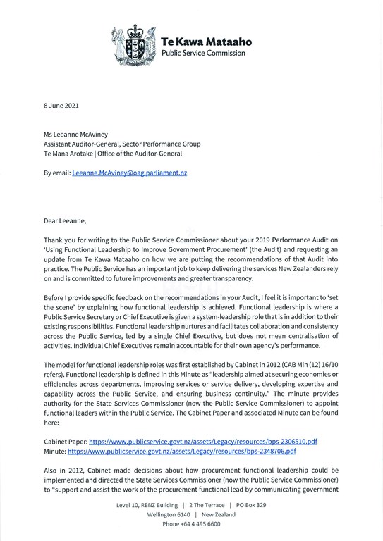 Link to PDF of Te Kawa response letter