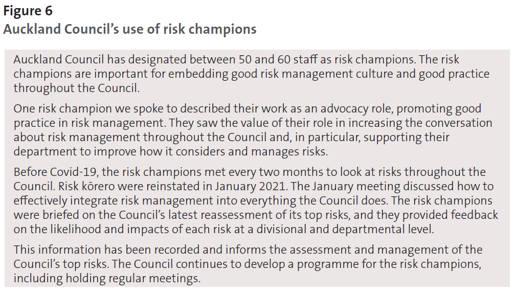 Figure 6 - Auckland Council’s use of risk champions