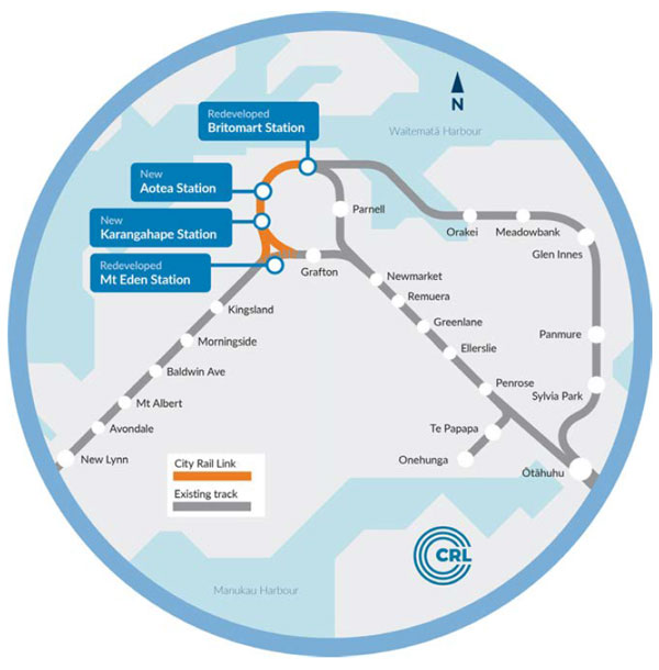 Figure 1 is a route map that shows how the new City Rail Link stations connects the Auckland rail passenger network more effectively.