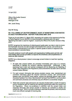 Bay of Plenty Regional Council's letter