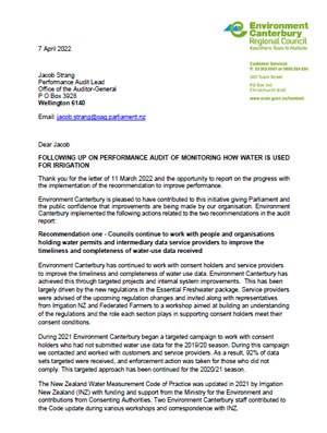 Environment Canterbury Regional Council's letter