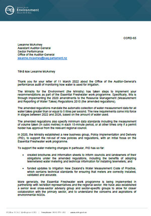 Ministry for the Environment's letter (PDF)