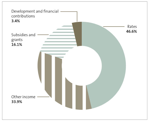 Pie chart showing where councils’ actual revenue came from in 2020/21. Rates accounted for 46.6% of councils’ actual revenue. Other income accounted for 33.9% of councils’ actual revenue. Subsidies and grants account for 16.1% of councils’ actual revenue. Development and financial contributions accounted for 3.4% of councils’ actual revenue. 