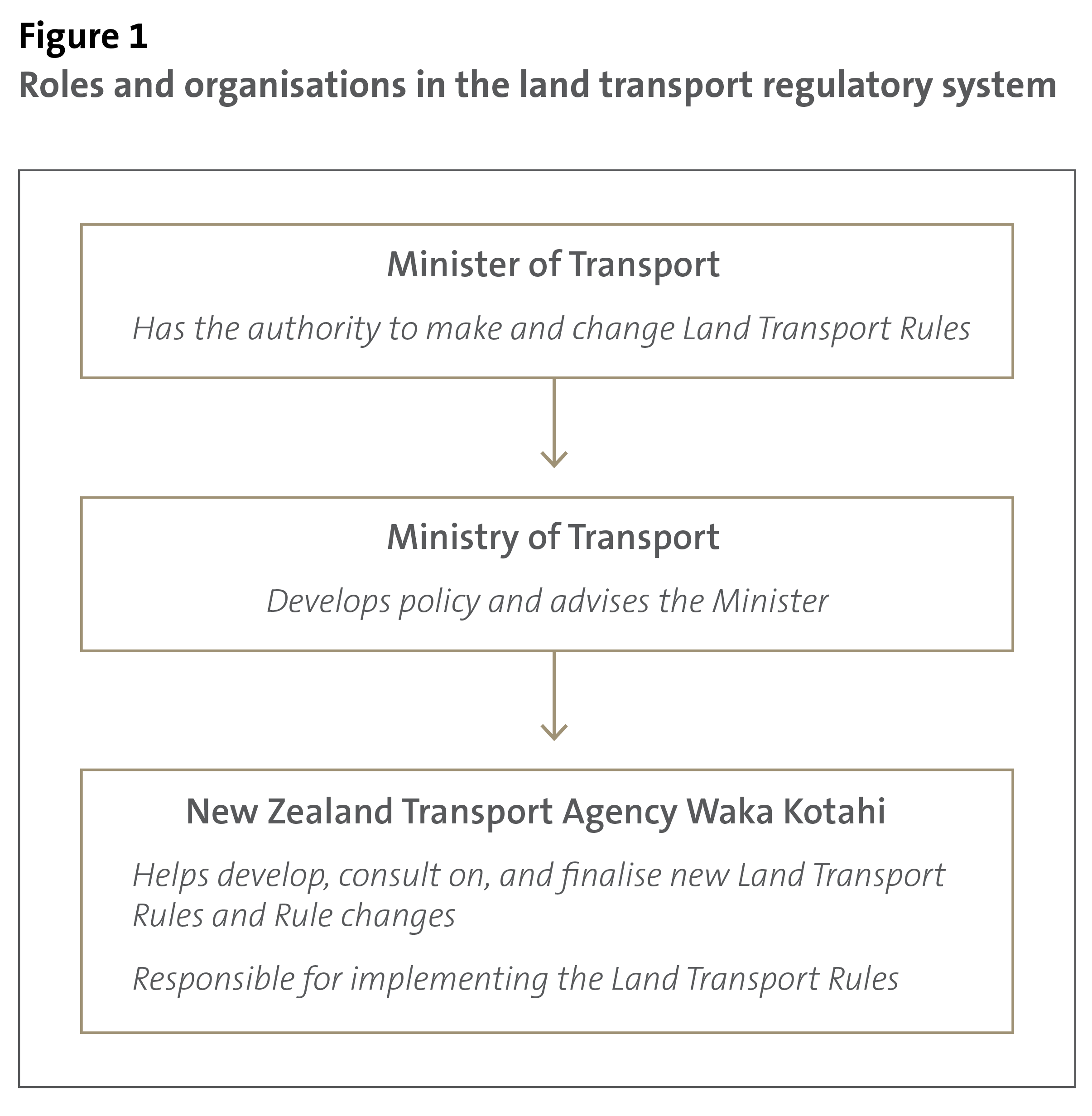 Figure 1 - Roles and organisations in the land transport regulatory system