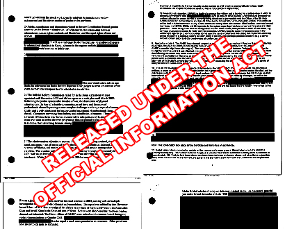Image of a redacted document released under the OIA